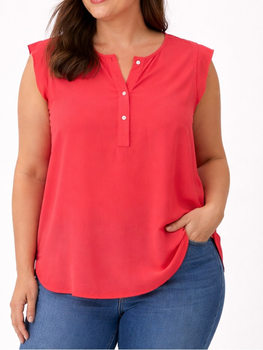 LOFT Coral Ruffle Shoulder Blouse | Size Large